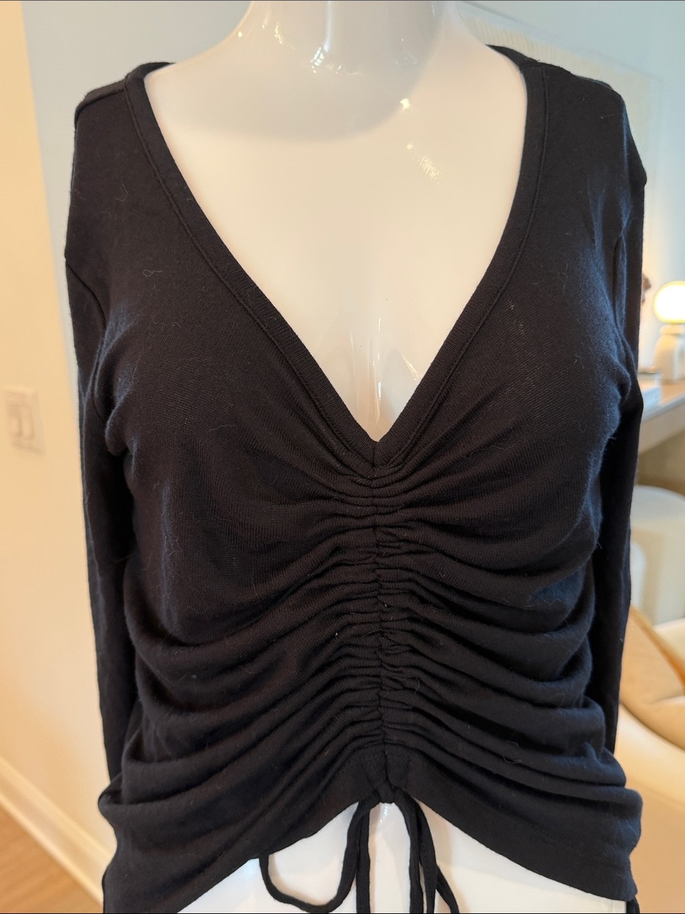 a new day Black Ruched V-Neck Long Sleeve Top